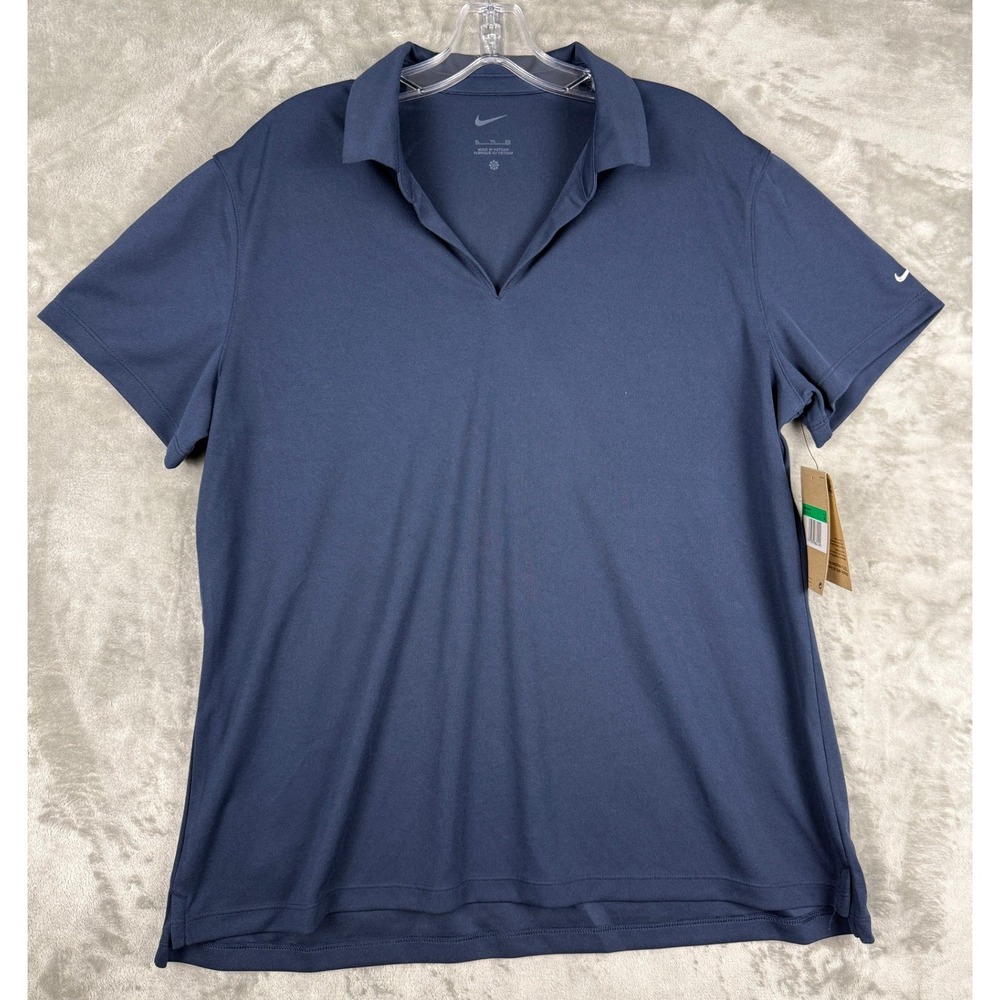Nike Womens‎ Golf Polo Shirt Navy Blue V-Neck Short Sleeve XL NEW